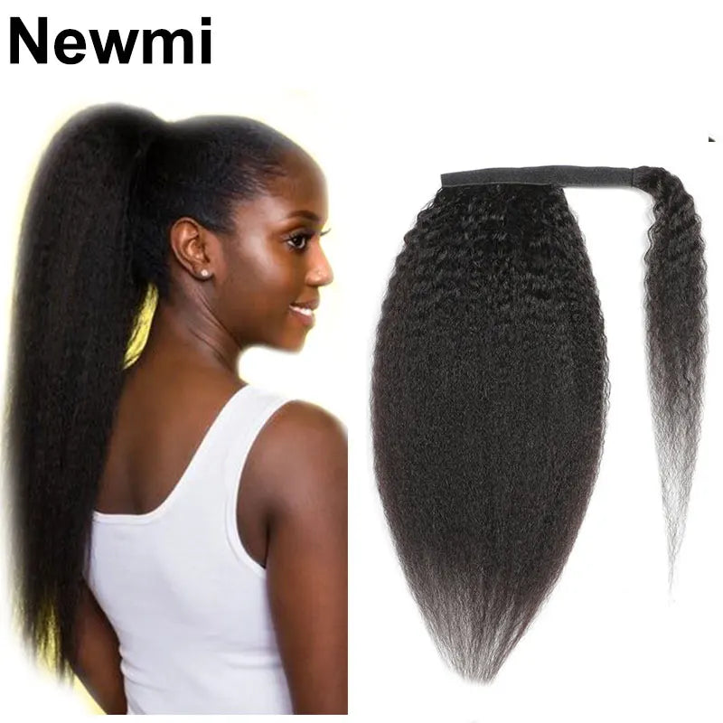 Kinky Straight Wrap-Around Clip-In Ponytail Extensions — 8–24 in (20–60 cm) Afro Kinky Brazilian Remy Human Hair