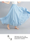 Women's Linen Cotton Ankle-Length Maxi Skirt Elastic Waist Pleated Boho Beach Vintage