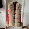 Women's Faux Fur Knit Cardigan with Faux Fox Fur Collar – Elegant Puff Sleeve Sweater Coat