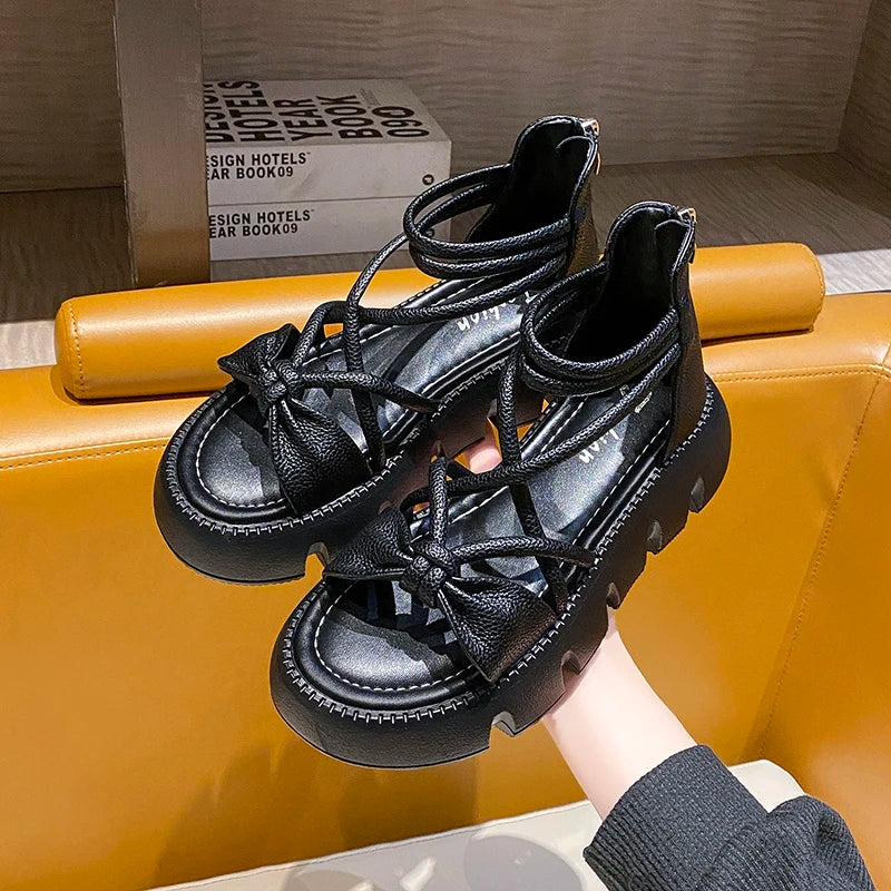 Women's Woven Ankle-Strap Mid Heel Sandals — Thick Sole Summer Clogs