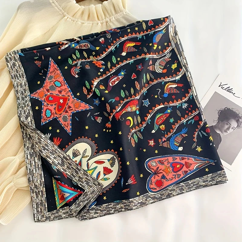 90 x 90 cm (35 x 35 in) Twill Silk-Feel Square Scarf – Women’s Luxury Tree Print Head Scarf, Shawl, Hijab, Bandana
