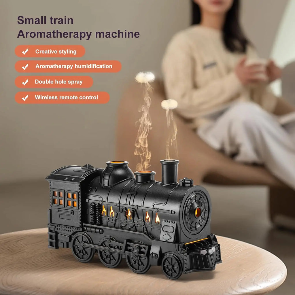 300ml Essential Oil Diffuser Humidifier with Remote – Train-Shaped Aromatherapy Cool Mist, 2 Light Modes, 100–240V for Bedroom & Office