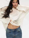 Orinchic Women's Oversized Turtleneck Sweater Lightweight Knit Pullover Loose Casual White Jumper