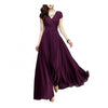 Chiffon Bohemian V-Neck Maxi Dress Short Sleeve Front Wrap Lace Detail Elastic Waist S-5XL