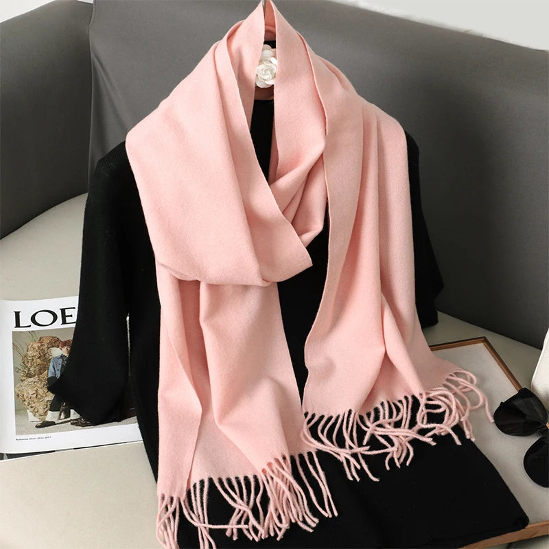 Women’s Long Winter Scarf – Cashmere Blend Shawl Hijab Wrap, Solid Colors, 200×33 cm (79×13 in) – 62 Colors