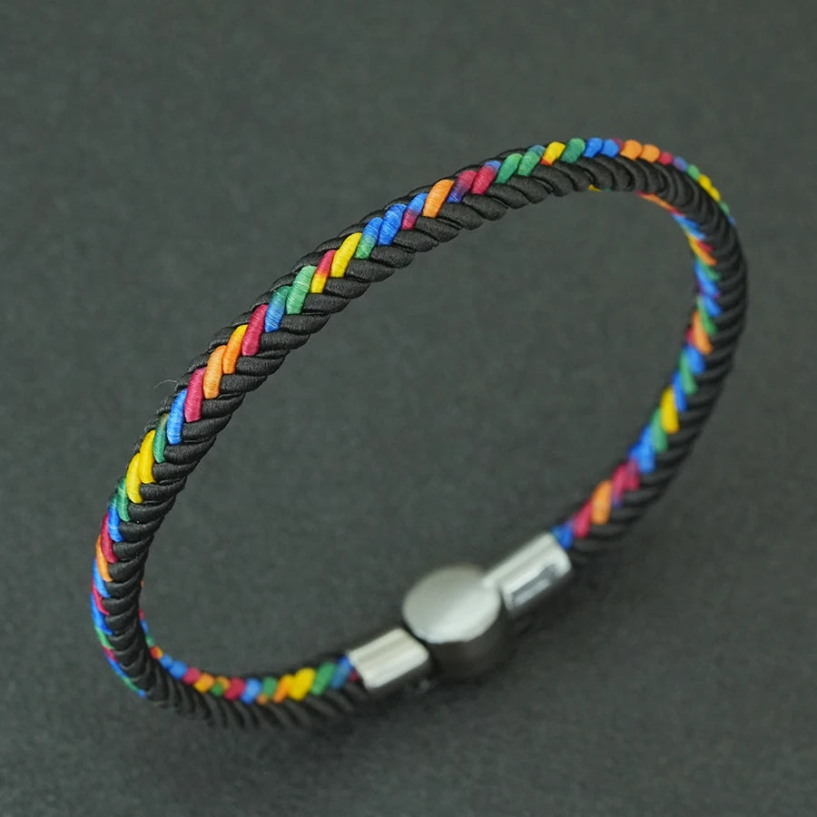 Handmade Ethnic Braided String Bracelet – Unisex Lucky Thread Couple Bangle with Magnetic Clasp, 18.5/20.5/22.5 cm (7.3/8.1/8.9 in)