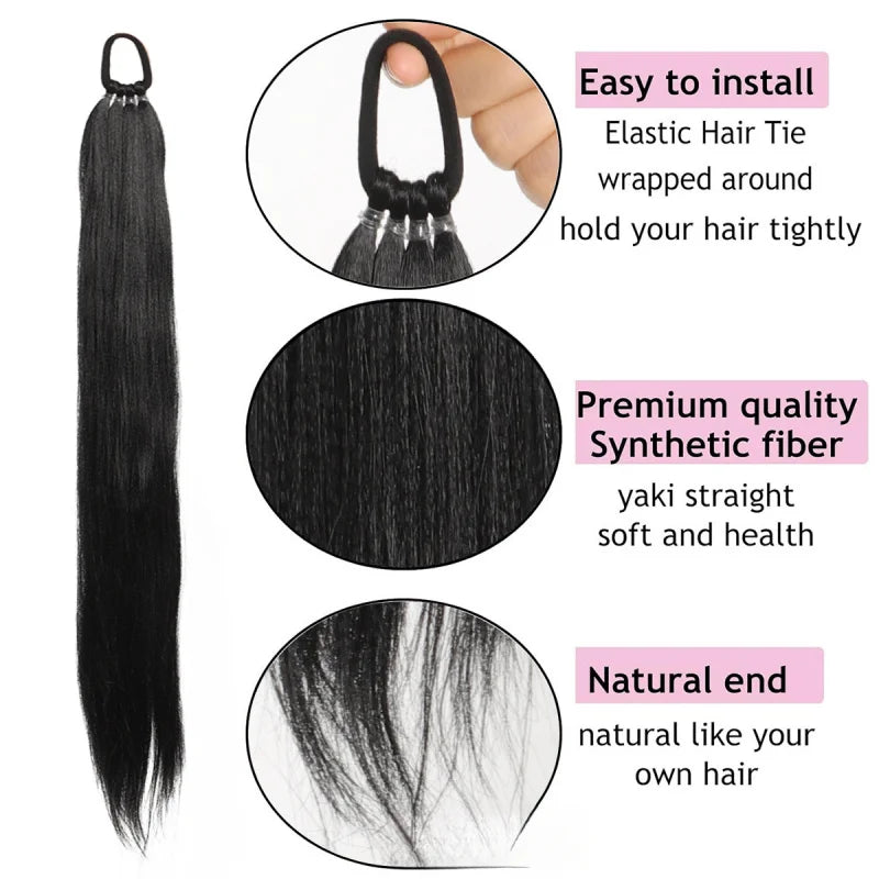 28 Inch Synthetic Straight Ponytail With Elastic Hair Rope Hair Extensions Fashionable For Daily Use Party Hair Accessories