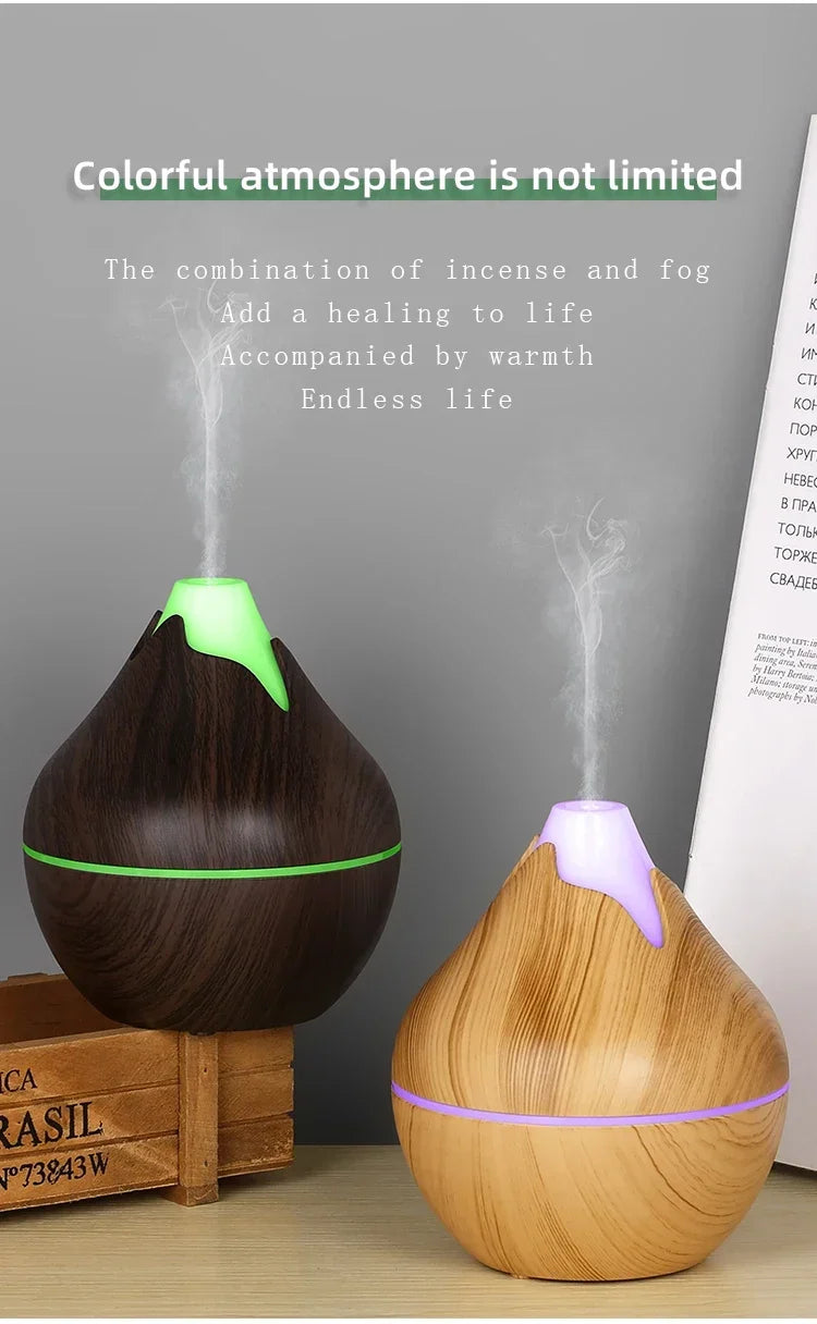 350ml (11.8 oz) Wood Grain Ultrasonic Essential Oil Diffuser & Humidifier, USB, Remote Control, 7-Color LED