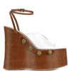 Women's Woodgrain Chunky Sandals – Square Block Heel 14 cm (5.5 in), Waterproof, Rivet & Rhinestone Accents, Metal Buckle