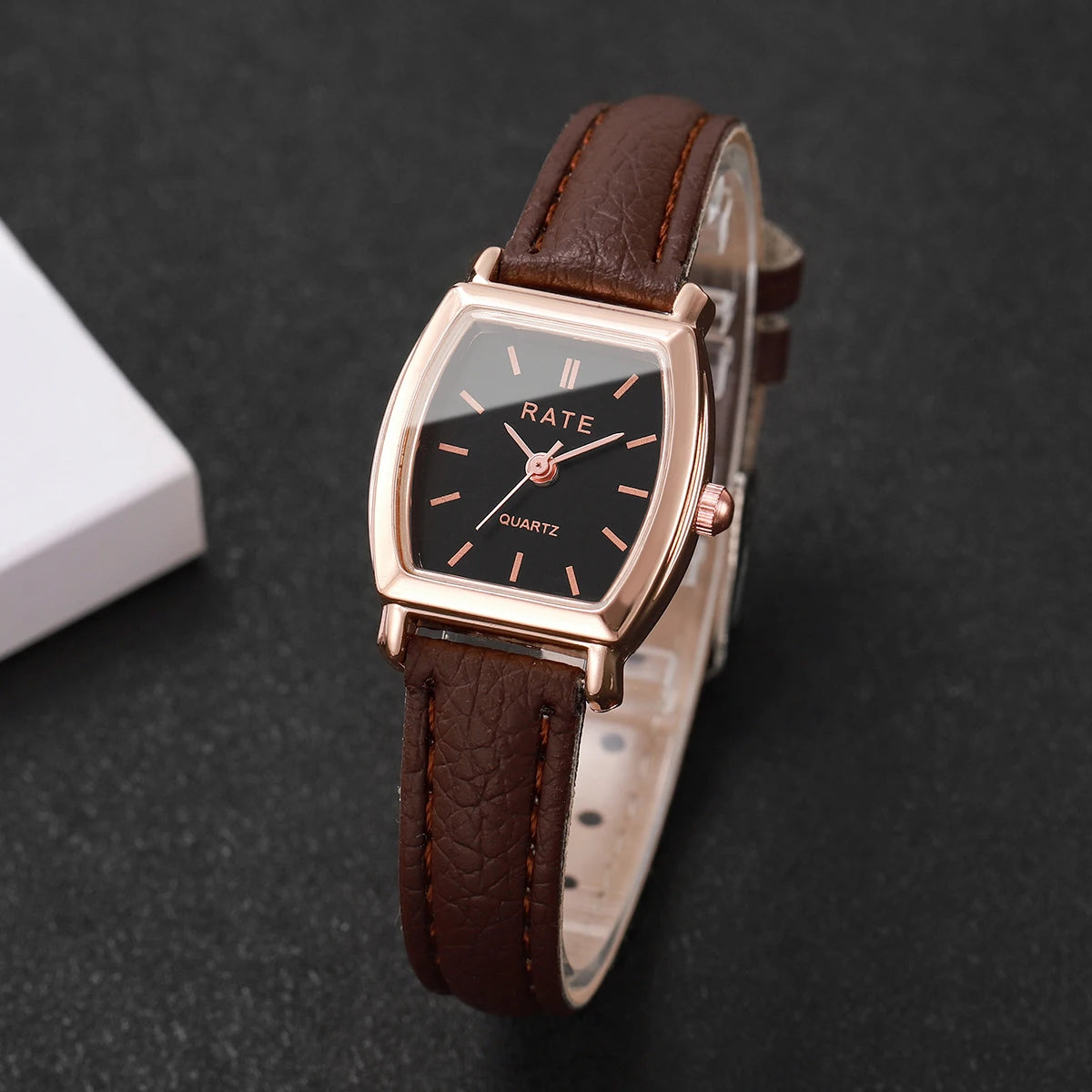 Women's Small 23mm Quartz Watch Leather Strap Arabic Numerals Fashion Wristwatch