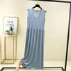 Plus Size Tank Dress L-6XL - Viscose Spandex Pleated Sleeveless Mid/Ankle-Length Lounge Dress, Waist-Slimming Loose Fit