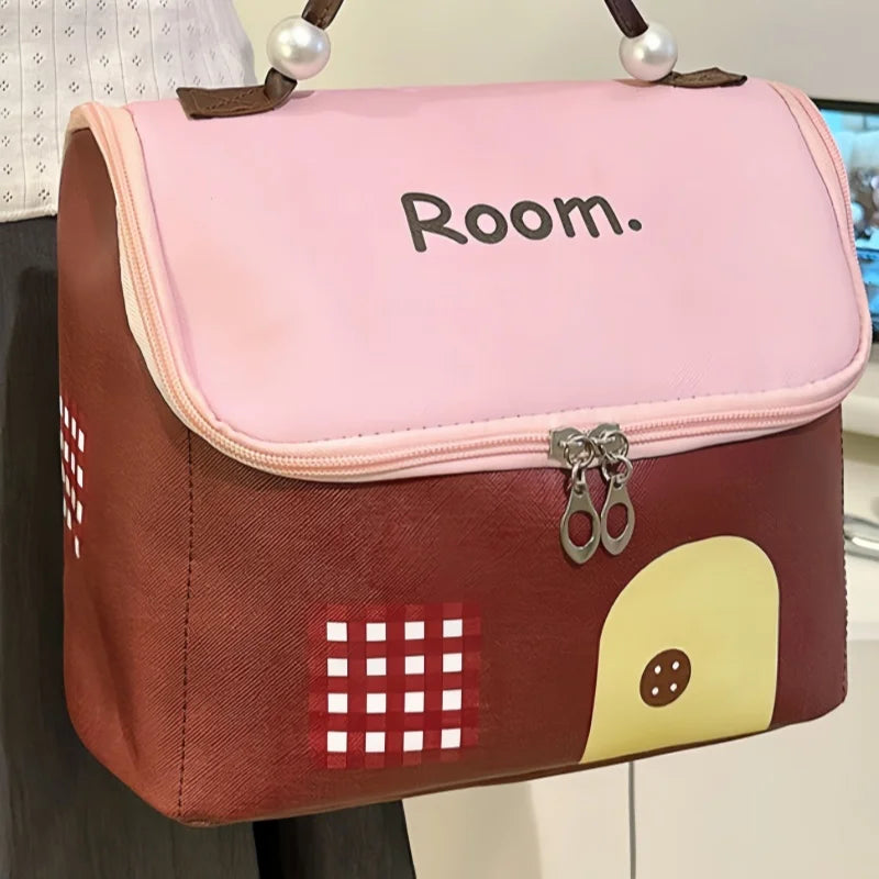 Large-Capacity House-Shaped Travel Cosmetic Bag – Portable Makeup Pouch with Cute Cartoon Design