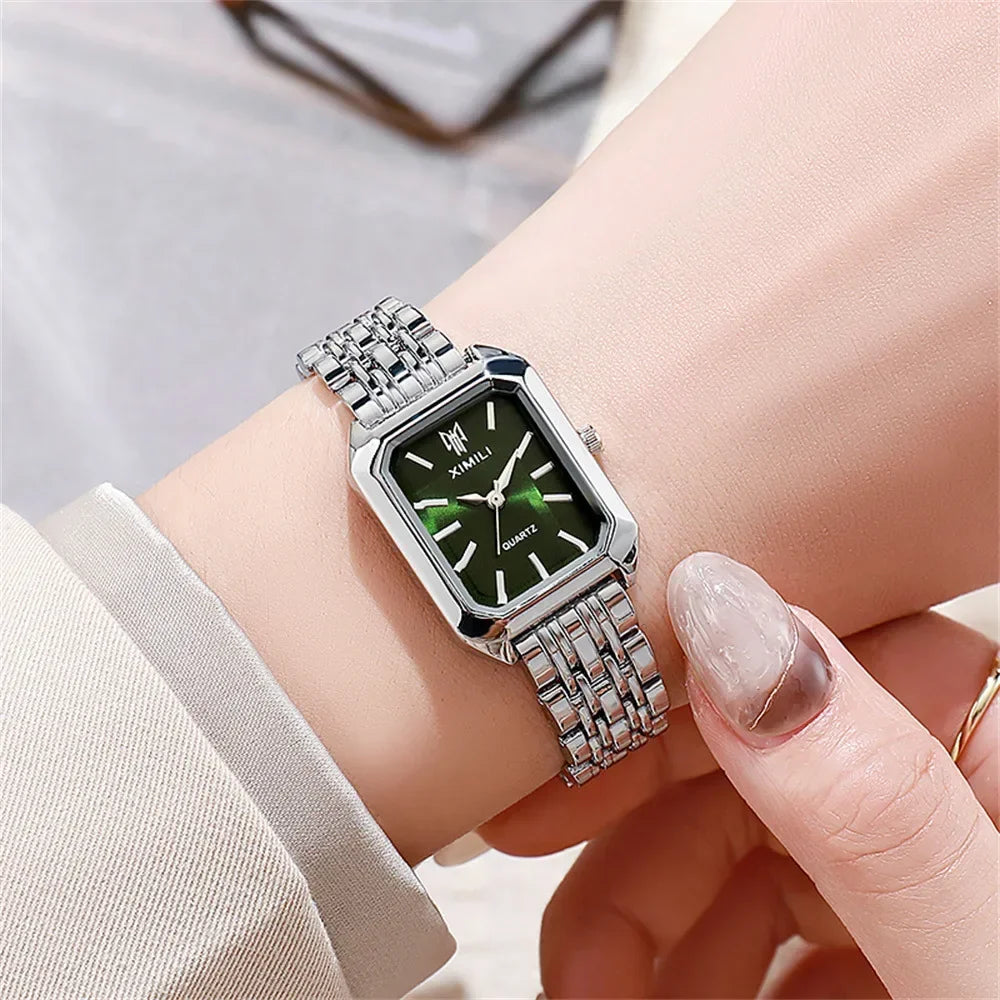 MOONBIFFY Women’s Square Stainless Steel Quartz Watch – Minimalist Fashion Business