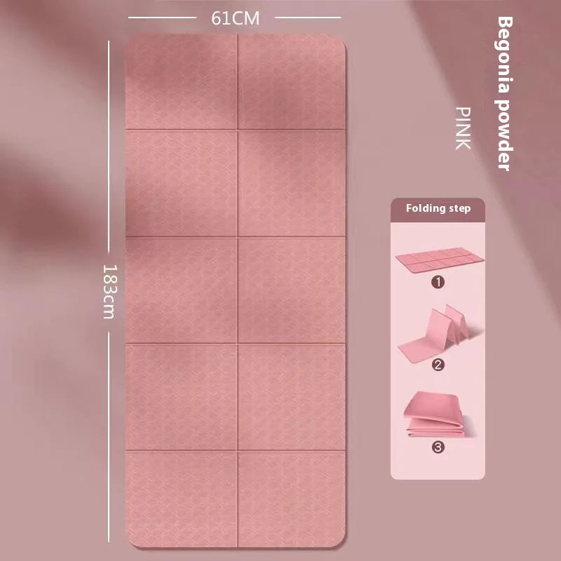 Foldable TPE Yoga Mat 72 x 24 in (183 x 61 cm) 4mm Thick Portable Anti-Slip Fitness & Kids Nap Mat