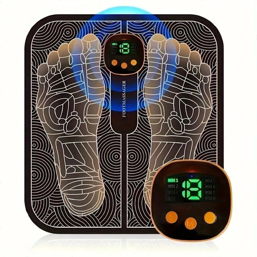 EMS Foot Massager Pad with LCD Display & Remote — Foldable Waterproof PU Foot, Back & Leg Massager