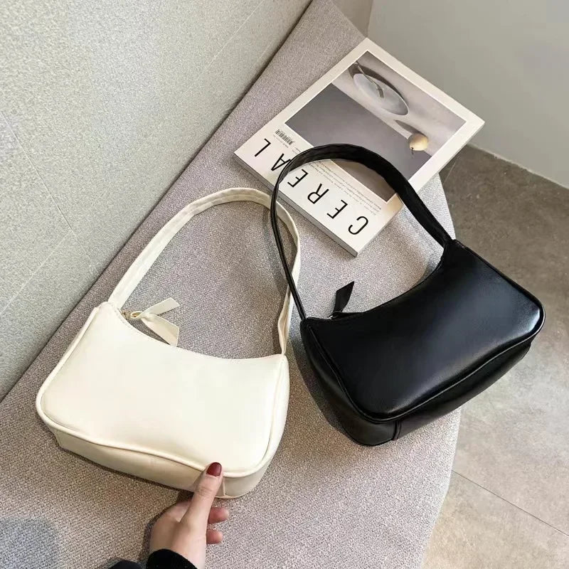 Retro Soft PU Leather Small Underarm Shoulder Bag with Top Handle for Women