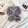 Women's Thick Faux Rabbit Fur Cross Collar Scarf - Winter Neck Warmer Soft Furry Solid Color Shawl