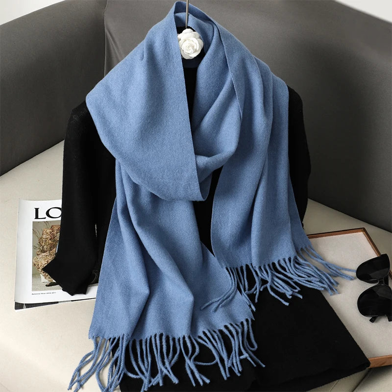 Women’s Long Winter Scarf – Cashmere Blend Shawl Hijab Wrap, Solid Colors, 200×33 cm (79×13 in) – 62 Colors