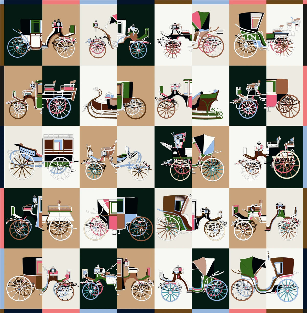 90 x 90 cm (35 in) Checkered Horse Print Twill Silk Square Scarf, Women's Luxury Bandana Shawl Hijab Neckerchief