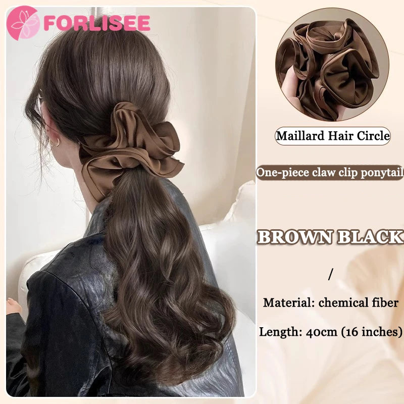 Black Clip-In Curly Ponytail Claw Clip - Synthetic Wavy Layered Low Ponytail Hairpiece
