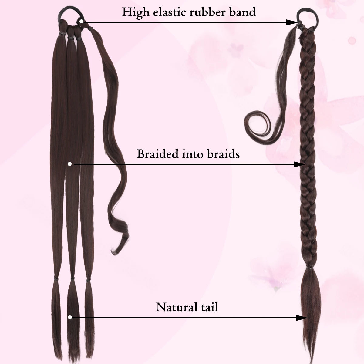 22-40 Inch (56-100 cm) Synthetic Braided Ponytail Hair Extension with Elastic Band