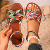 Women's Flat Roman Strap Sandals – Non-Slip Rubber Sole, Low Square Heel, Casual Summer Slides