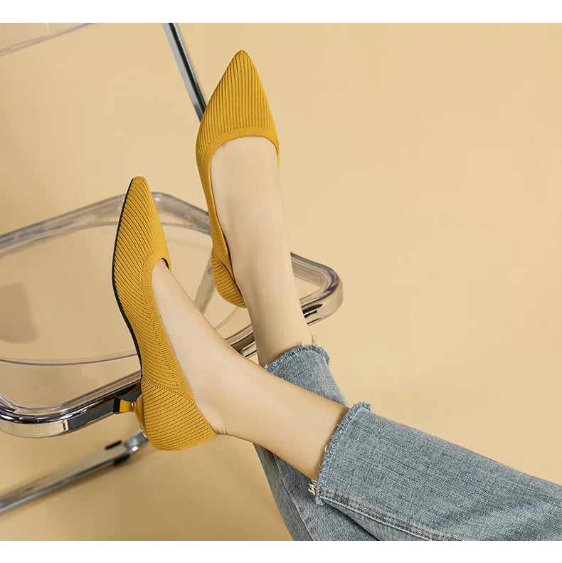 Women's Pointed-Toe Knit Slingback Pumps, Breathable Latex Insole & Anti-Slip Rubber Sole, 3.5 cm (1.38 in) Mid Heel