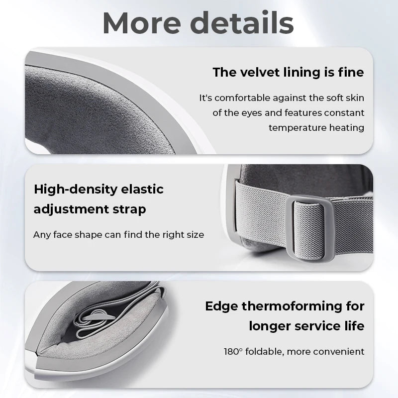 Bluetooth Heated Eye Massager with Vibration & Airbag Compression — Foldable Rechargeable Eye Spa with Music, 4 Modes