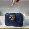 Rhinestone Crystal Clutch with Metal Handle and Chain - Wedding Evening Purse (7.1 x 1.6 x 5.1 in / 18 x 4 x 13 cm)