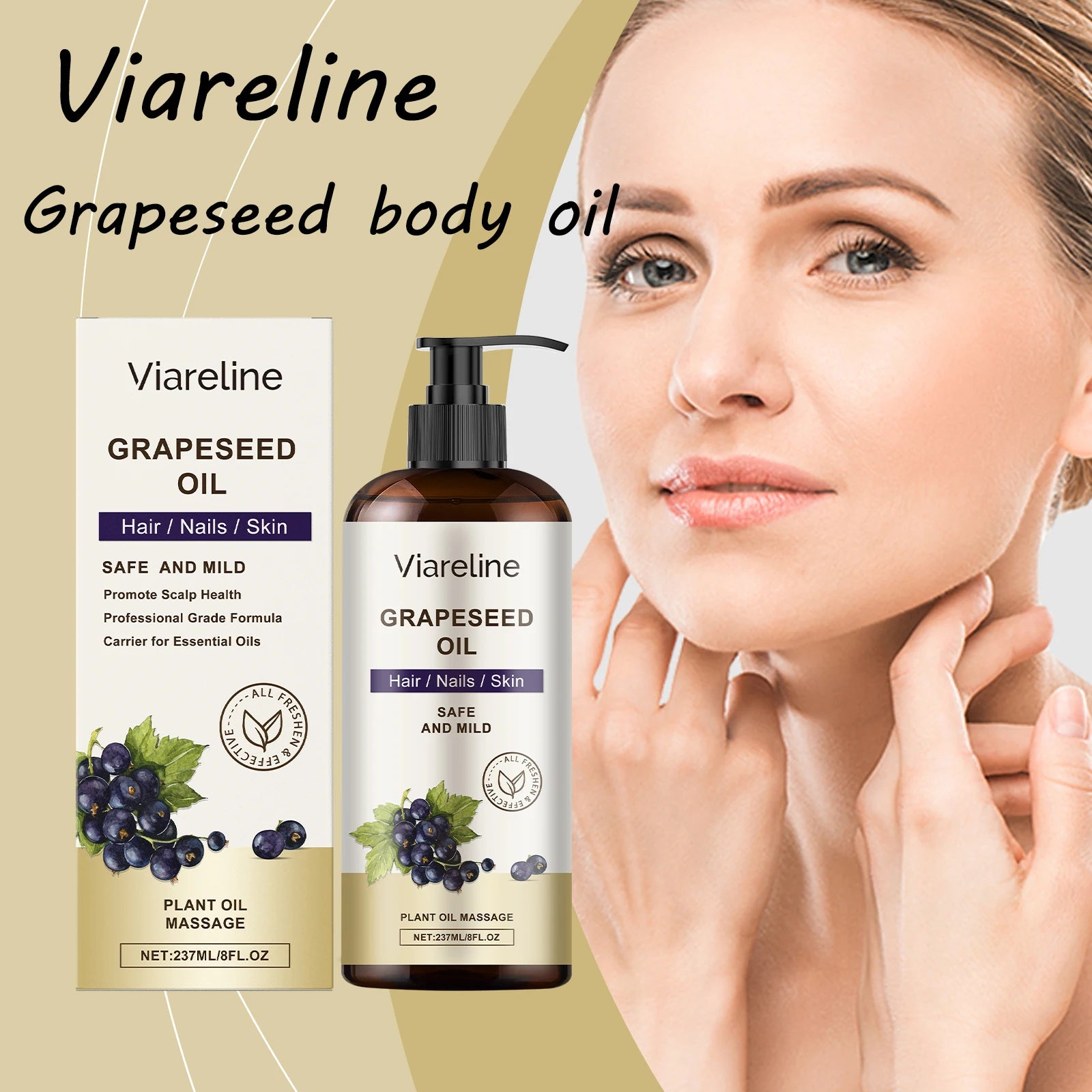 Grapeseed Oil 237 ml (8 fl oz) – Fast-Absorbing Moisturizing Body, Hair & Nail Massage Oil