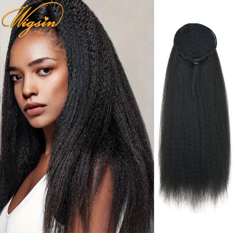 WIGSIN 22-Inch (56 cm) Synthetic Yaki Straight Puff Ponytail Clip-In Drawstring Hair Extension for Women