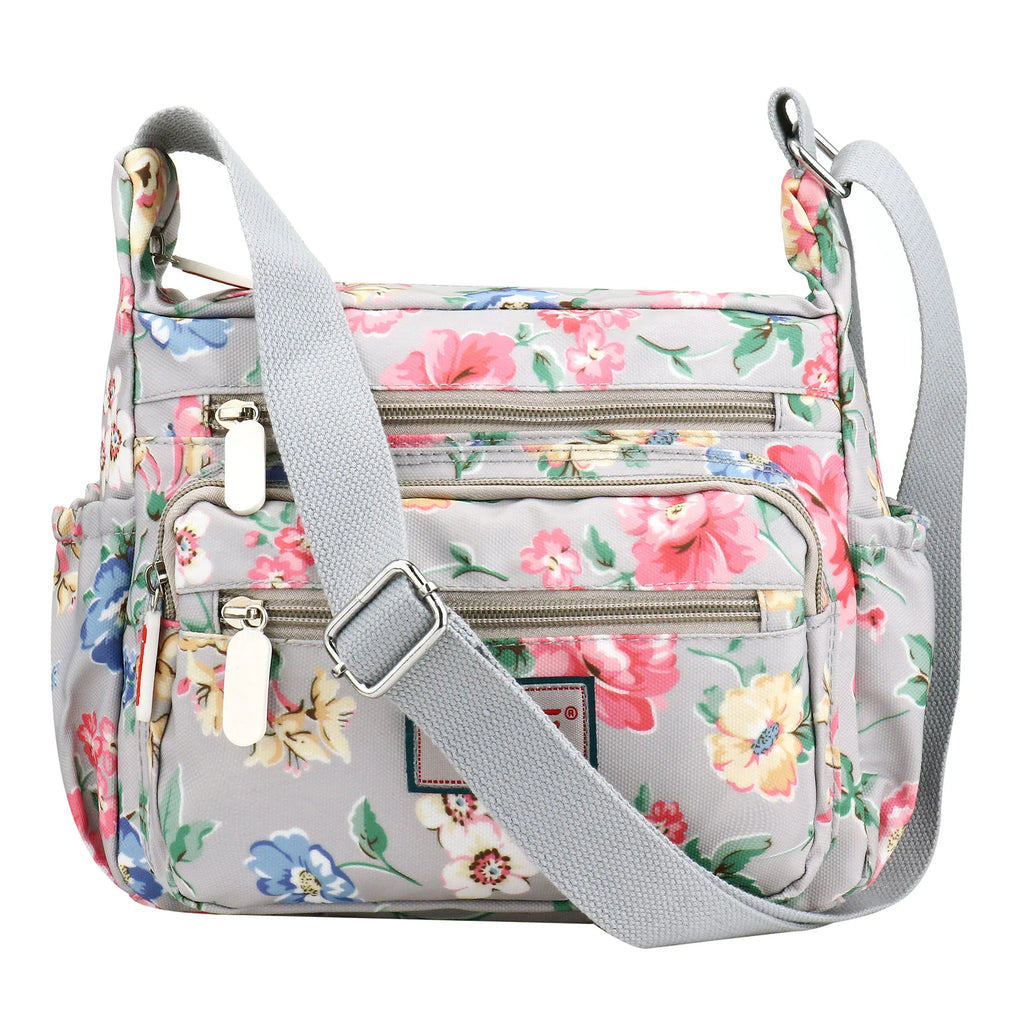 Floral Waterproof Multi-Pocket Crossbody Bag for Women – Casual Shoulder Messenger