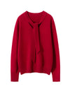 100% Cashmere Ribbon V-Neck Pullover Sweater for Women - Soft French Retro Knit Autumn/Winter