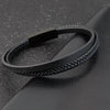 Men's Black Genuine Leather Double-Layer Braided Bracelet with Stainless Steel Accent – Sizes 18.5/20.5/22 cm (7.3/8.1/8.7 in)