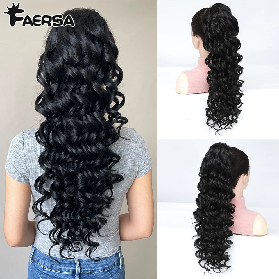 24-Inch (60 cm) Synthetic Drawstring Clip-In Ponytail Extension – Long Afro Curly Fluffy Hair for Women