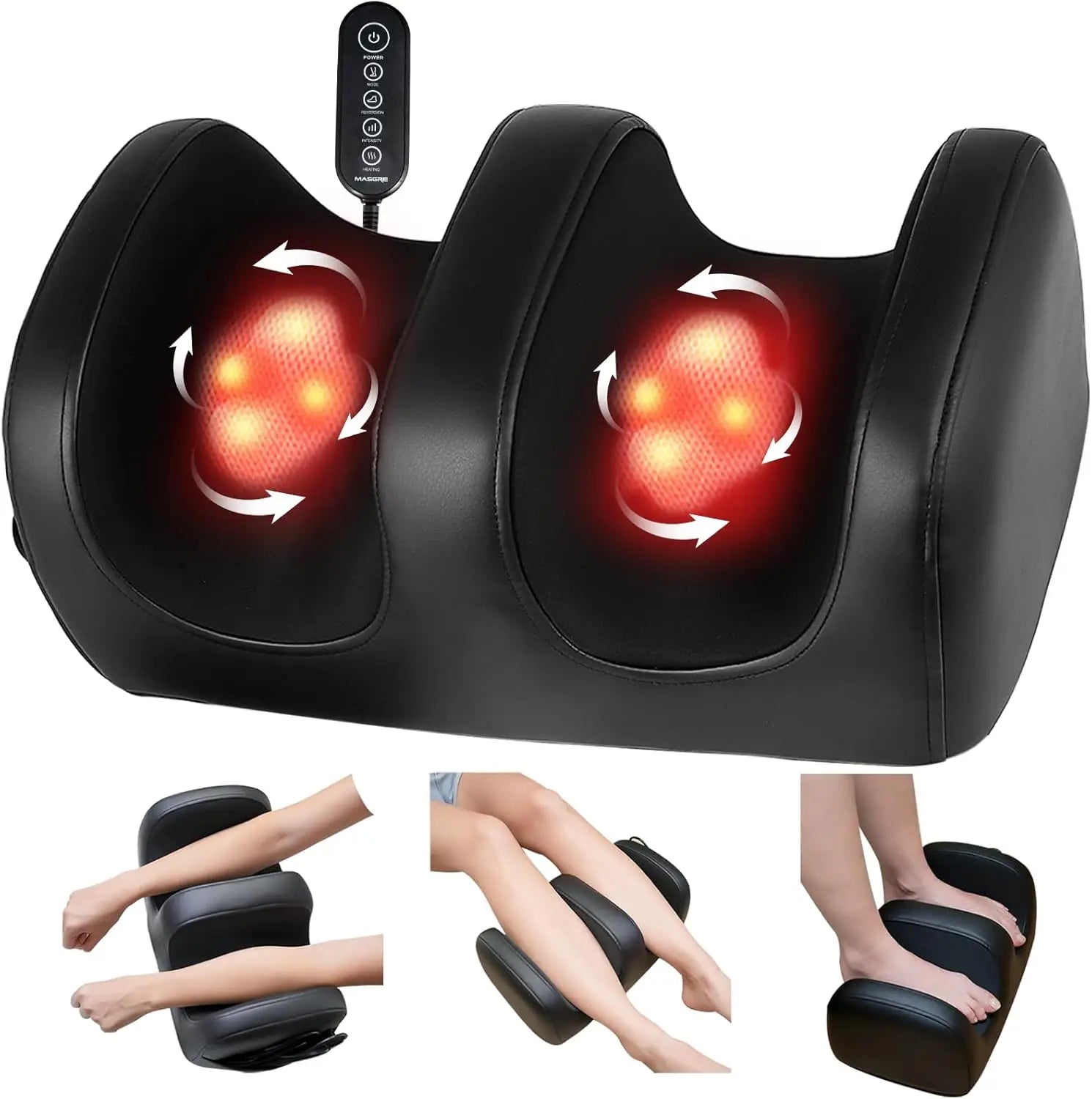 Electric Shiatsu Foot Massager with Heat & Kneading — 3 Intensity Levels, Bi-Directional Relief for Feet & Calves (Plantar Fasciitis)