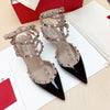 Women's Gladiator High-Heel Sandals - Black Patent Leather 3-Strap Ankle Strap Rivet Designer Heels