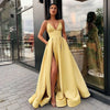 Royal Blue Satin Halter Evening Gown Floor-Length A-Line Ball Dress with High Split