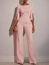 Women's Elegant Beaded Slim Solid-Color Party Jumpsuit - Half Sleeve Long Casual for Spring/Autumn