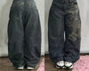 Women's Streetwear Washed Letter Print Baggy Wide-Leg Jeans – Harajuku Hip-Hop Gothic Style