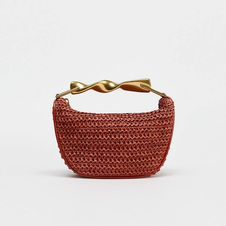Women’s Half-Moon Woven Straw Shoulder Bag – Beach Crossbody Tote