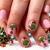 24-Pack Christmas Green Snowflake Press-On Nails with Rhinestones – Holiday False Nail Set for Women