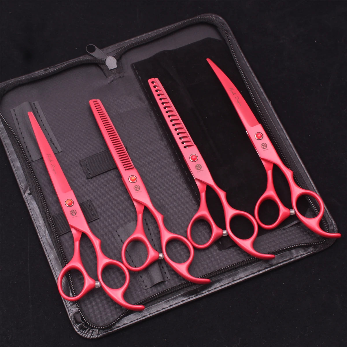 7-Inch (17.8 cm) Japanese 440C Pet Grooming Scissors Set — Straight 7 in, Curved 7 in, Thinning 6.5 in (16.5 cm) for Dog & Cat Grooming with Comb & Hemostatic Forceps