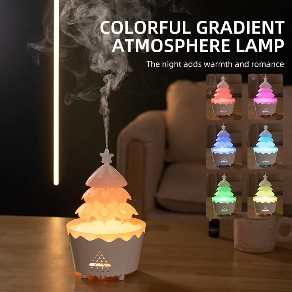 Remote-Controlled Aroma Diffuser Humidifier with RGB Night Light – UFO, Raindrop & Christmas Tree Designs for Home & Office