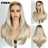 Synthetic Lace Front Wig for Black Women, Layered Straight, 24 in (61 cm) Ombre Brown T-Part, 6x4 Pre-Plucked Glueless Wear-and-Go