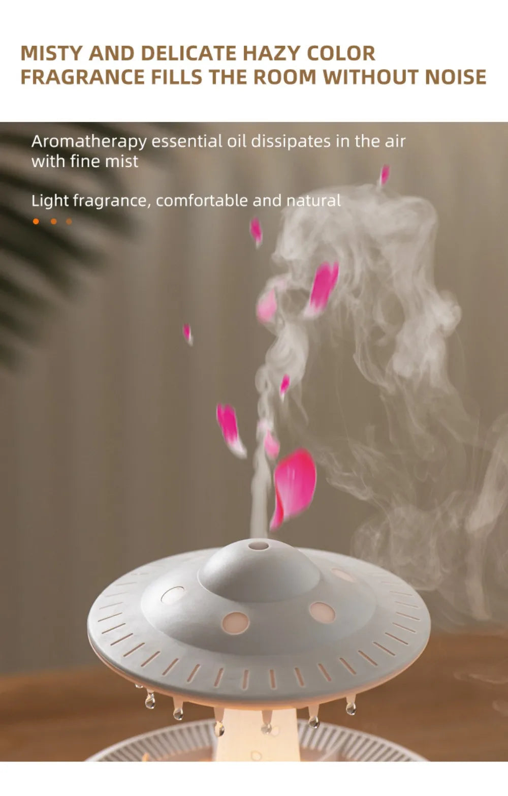 Remote-Controlled Aroma Diffuser Humidifier with RGB Night Light – UFO, Raindrop & Christmas Tree Designs for Home & Office