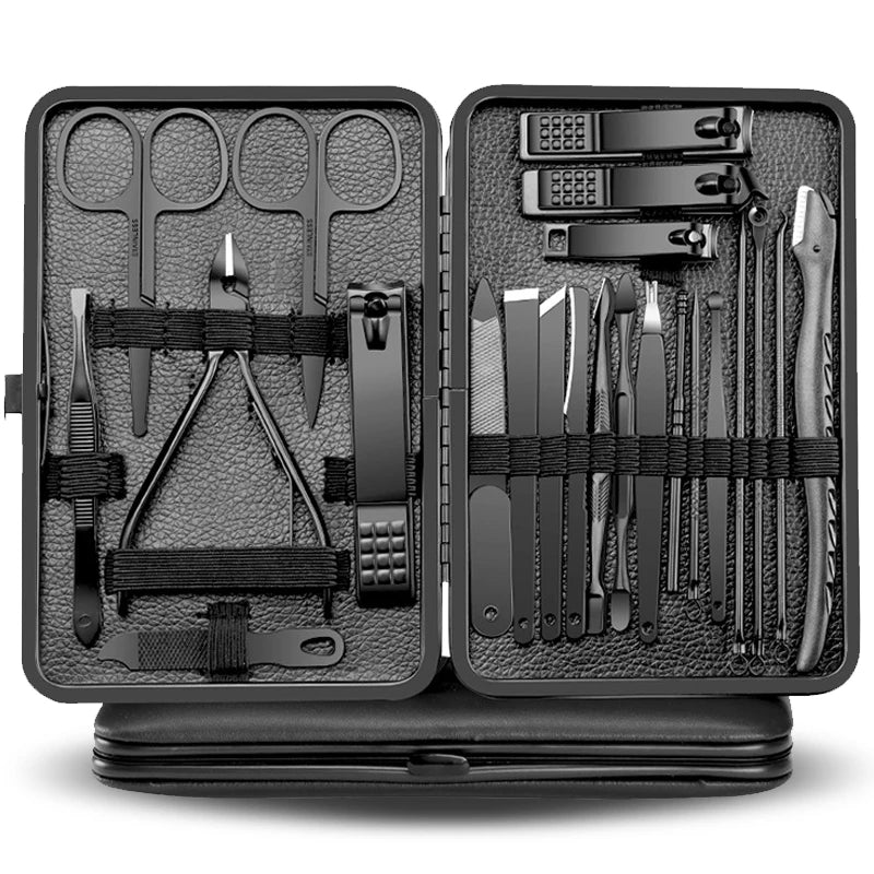23-Piece Stainless Steel Manicure & Pedicure Set – Portable Nail Clippers, Scissors, Tweezers & Eagle Hook