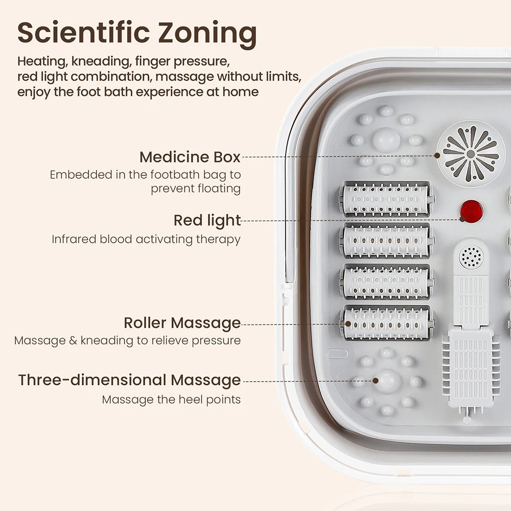 Portable Foldable Thermostatic Foot Spa Massager - Automatic Foot Bath Tub with Heat, Rollers & Red Light for Improved Circulation