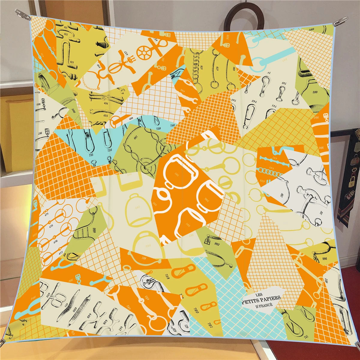 90 x 90 cm (35 in) Checkered Horse Print Twill Silk Square Scarf, Women's Luxury Bandana Shawl Hijab Neckerchief