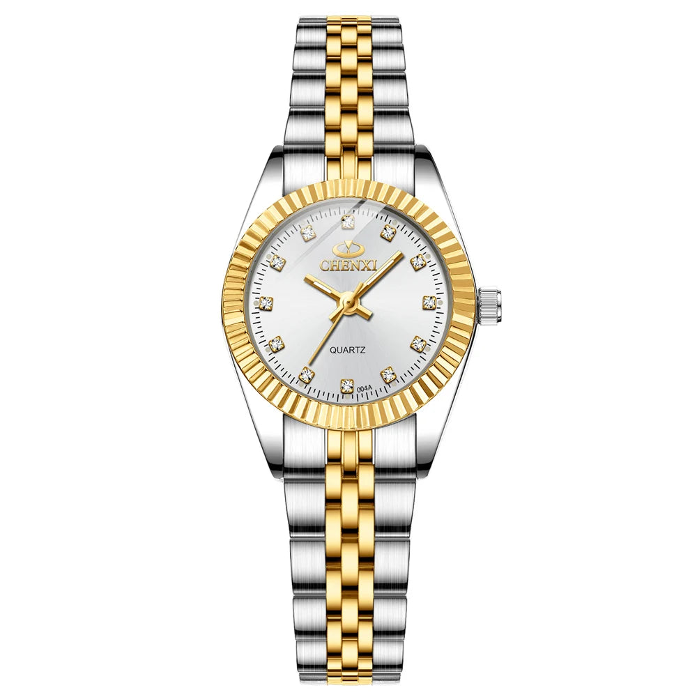 CHENXI Women's Gold Stainless Steel Quartz Watch – Small 26mm (1.02 in) Round Dial Dress Bracelet Wristwatch